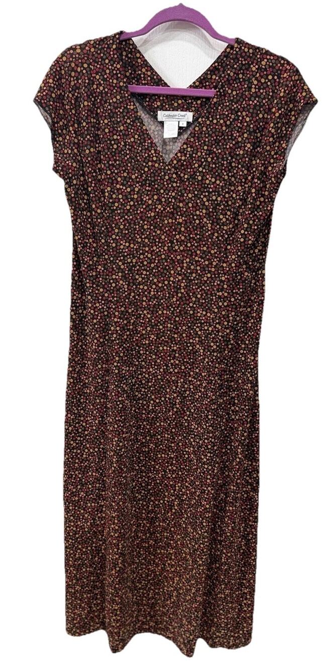 Coldwater Creek Women's Small Maxi Dress Autumn Polka Dot V-Neck Cap Sleeve Fall